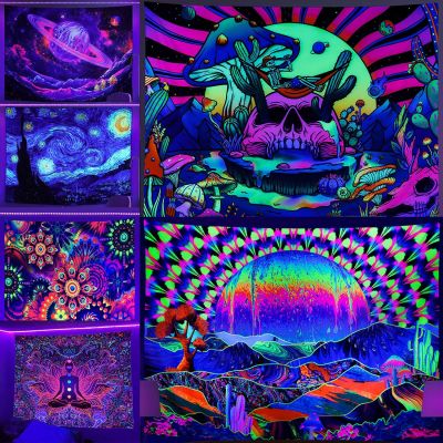 【CW】۞❄  Trippy Tapestry UV Reactive Fluorescent  Mandala Hippie Wall Hanging Bohemia Room Kawaii Decoration