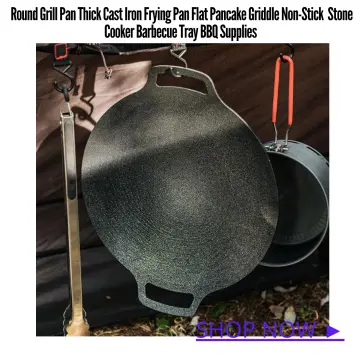 Korean Round Grill Pan Thick Cast Iron Frying Pan Flat Pancake Griddle  Non-stick Maifan Stone