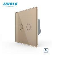 มาตรฐาน Livolo EU,แผงกระจกคริสตัลสีทอง,มาตรฐาน EU,VL-C702R-13,สวิตช์รีโมทไฟติดผนัง,ไม่มีรีโมทขนาดเล็ก