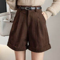 Autumn Casual Korean Women High Waist Straight Thick Shorts With Belt Winter Female Corduroy Solid Short Ladies Grace Mujer