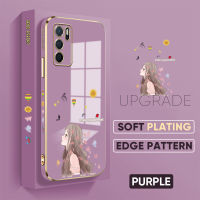 OPPO A16เคสโทรศัพท์ Oppoa16เคสโทรศัพท์ OppoA16กรณี OPPO A17 OPPO A17K กรณี OPPO A16S ฟรีสายคล้อง + การ์ตูนน่ารักผีเสื้อสาวขอบสี่เหลี่ยมรูปแบบปลอกชุบเคสโทรศัพท์หรูหราชุบเคสแบบนุ่ม