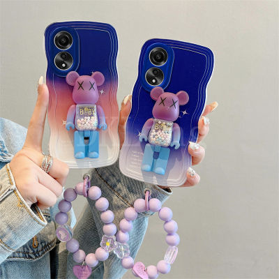 3D เคสมือจับสำหรับโทรศัพท์มือถือหมีการ์ตูนน่ารักสำหรับ OPPOA58 4G ใหม่ขอบคลื่นซิลิโคนปลอกอ่อน OPPO A58 A78 A77 A76 A96 A55 A54 A16 A16K A16E A17 A17K A58 NFC ฝาหลังกันกระแทก NFC OPPOA78 4G 5G พร้อมสร้อยข้อมือลูกปัด