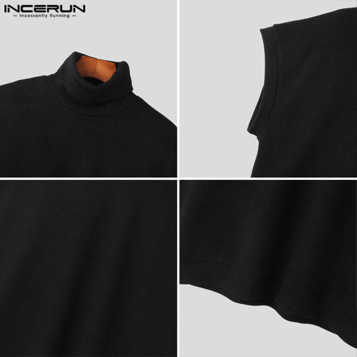 incerun-เสื้อกั๊กคอสูงอเนกประสงค์เสื้อแขนกุดสำหรับเด็กเล็กเรียบง่ายที่ปิดแขนสำหรับผู้ชาย-สไตล์เกาหลี