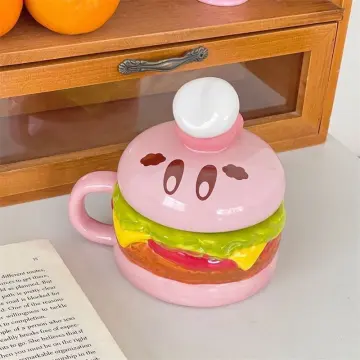 kawaii Kirby Anime Cartoon Mugs with Lid Ceramic Coffee Cup Breakfast Milk  Juice Tea Handle Cup Office Home Birthday Present