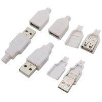 [Hot K] ที่ชาร์จซ่อม USB2.0 5ชิ้นตัวเชื่อมสายไฟพิมพ์ตัวผู้ทีเสียบยูเอสบี4ขาเสียบปลั๊กขั้วต่อ DIY พร้อมฝาพลาสติกสีขาว