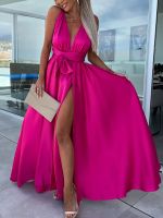 【YF】 Deep V-Neck Loungewear Split Party Dress 2023 Fashion Women Summer Solid Elegant Sleeveless Ladies Maxi Streetwear Vestido