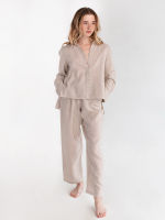 Womens Sleepwear Irregular Hem Trouser Suits Cotton Linen Womens Nightgown Turn Down Collar Set Woman 2 Pieces Autumn Nightwear