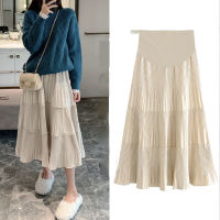 Maternity Women Pregnancy Skirts Spring and Summer Solid Color Pleated Skirts Trendy Mom Supporting Belly