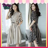 Daisyclub Dress เดรส ป๊อปปี้ ลายทาง เกาหลี แขนสั้น แฟชั่นเกาหลี สวยเก๋ ผ้านิ่ม ใส่สบาย รหัสสินค้า 13075