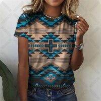 Ethnic Aztec Pattern 3D Printed Female Tees Loose Crewneck Bohemian Streetwear for Women Oversized T-shirts Soft Fabric Tops