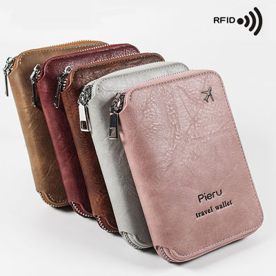 Zipper Travel Credit Card Leather Holster Passport Case Men And Women RFID Anti-theft Brush Passport Leather