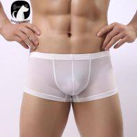 เนื้อบางเบาสีทึบโปร่งแสง Breathable Briefs Bulge Pouch Men ชุดชั้นใน