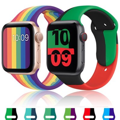 สายรัดหลากสีสำหรับสายคาด Apple Watch ขนาด40มม. 44มม. 41มม. 45มม. IWatch 3/4/5/6/SE/7สร้อยข้อมือซิลิโคนสำหรับสายคาด Apple Watch ขนาด42มม. 38มม.