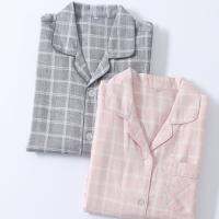 MUJI MUJI Japanese unprinted mens and womens pure cotton gauze pajamas set can be worn in all seasons cotton long-sleeved plus size couple home clothes