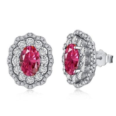 Wong Rain 100% 925 Sterling Silver Oval Cut 4CT Ruby High Carbon Diamonds Ear Stud Earrings Wedding Party Jewelry Drop Shipping