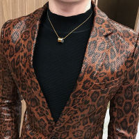 Jacket Leather Stage Costumes For Singers Loose Coat Blaser Homens Terno Masculino Autumn Leopard Print Mens Blazer Skin Suit