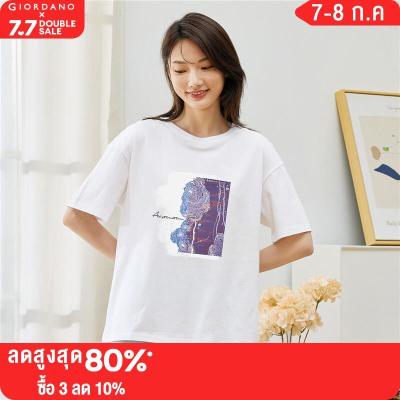 GIORDANO HuangShouYi Series Women T-Shirts Casual Printed Graphic Crewneck Tee Summer Short Sleeves 100% Cotton Tops 99391196