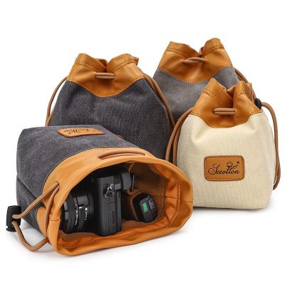 กระเป๋าผ้าใบใส่กล้อง DSLR ดิจิทัลกันน้ำมีฝาปิดกันน้ำกระเป๋ากันกระแทกกระเป๋านุ่มใส่วิดีโอขนาดเล็กแบบย้อนยุคสุดหรู Casing Foto