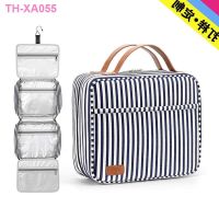 Canvas stripe travel toiletry bags waterproof all-in wash wet separation big capacity makeup bag