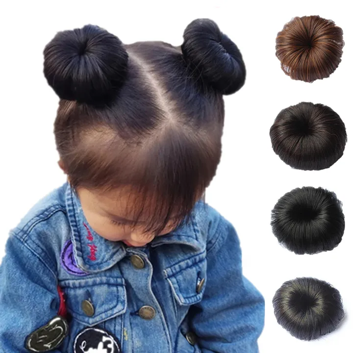 Chinese style small meatball head Kids Girls Hair Bun Extension Wig  Hairpiece Wavy Curly Messy Donut Chignons | Lazada PH