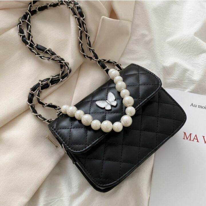 lilos-bags-กระเป๋าสะพายไหล่-หนังพรีเมี่ยม-กระเป๋าผู้หญิง-กระเป๋าแฟชั่น-กระเป๋ามุก-รูปแบบเพชร-กระเป๋าสะพายผีเสื้อ