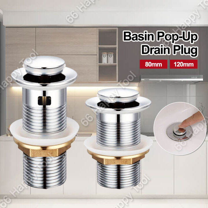 60mm/80mm Basin Popup Drain Plug Pop Up Waste Brass Push Up Button