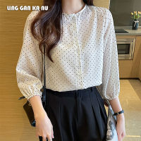 LING GAN KA NU เสื้อสตรีใหม่แฟชั่นเกาหลีอารมณ์หลวม Single Breasted Polka Dot พิมพ์เสื้อแขนยาว