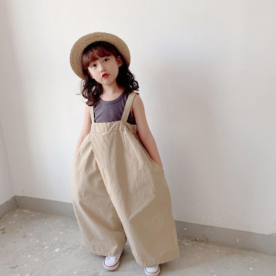 Kid Baby Girl Fashion Girl Wear Suit Khaki Sleeveless Jumpsuit Pants Children Baby Girl Wide Leg Overalls Sling Pant Clothes Set