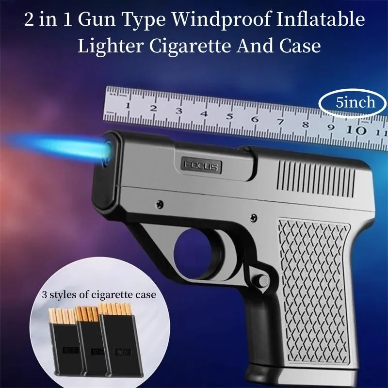 Creative Fun Split Cigarette Gun Lighter With 8pcs Thick Cigarette Case  Inflatable Windproof And Detachable