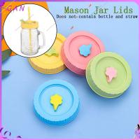 GAN 1/4Pcs พลาสติก การเก็บรักษาอาหาร น่ารัก ฝาขวด Mason Jar Lids ฝากระป๋อง มีรูฟาง