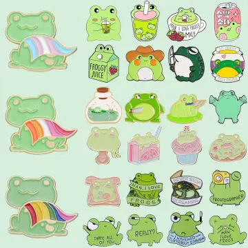 Cute Green Frog Enamel Pins Cartoon Froggy Drink Milk Lapel Pins  Accessories Jewelry Brooch for Woman Backpack Clothes Kids Gift