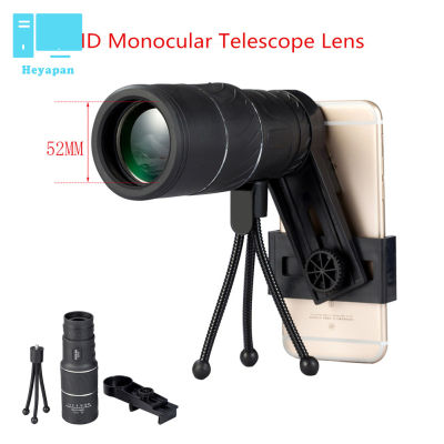 16X 52 Monocular HD Low-Light การมองเห็นได้ในเวลากลางคืนกล้องเพื่อการกีฬากล้องโทรทรรศน์กล้องเอนกประสงค์ขาตั้งคลิปหนีบ