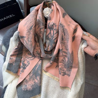 Luxury Floral Print Scarf for Women Warmer Winter Cashmere Pashmina Scarves Shawls Female Thick Blanket Wraps Foulard