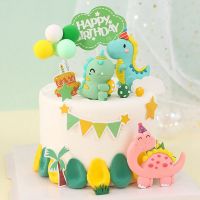 Cartoon Dinosaur Cake Toppers Happy Birthday Cake Decor Jungle Dino Roar Party Baby Shower Cake Decor Kids Boy Cake Baking Kit