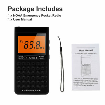 Mini Pocket AM FM Emergency Pocket Radio Portable Weather Radio Built-in Speaker Headphone Jack NOAA AM FM Weather Radio Compact