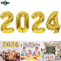 SIXPS 16/32นิ้ว 2024สำหรับปีใหม่ บอลลูนพองได้ กุหลาบทองเงิน ลูกโป่งหลากสี ของขวัญสำหรับเด็ก อุปกรณ์ปาร์ตี้ปาร์ตี้ ลูกโป่งฟอยล์ตัวเลข ของตกแต่งปีใหม่