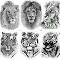 3D High Quality Lion Tiger Temporary Tattoos For Men Boys Realistic Fake Black Waterproof Tattoos Decal For Adult Party Supplies Stickers