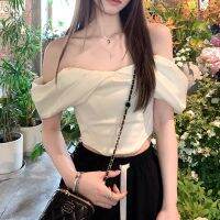 Lorenza Holay เสื้อเปลือยไหล่สำหรับผู้หญิง,อุตสาหกรรมหนักฝรั่งเศสสีดำ/ขาว2023ใหม่สำหรับใส่ในฤดูร้อนเสื้อหรูหรา/XS-S-M