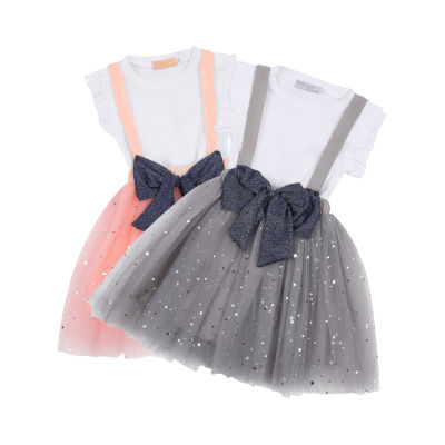FOCUSNORM Summer Kids Baby Girls Clothes Sets Short Sleeve Solid T Shirts Bling Lace Tutu Overalls Skirts 2-8Y