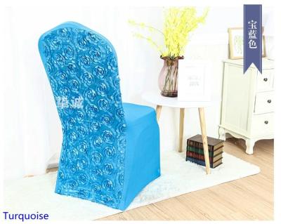Turquoise Colour Spandex Chair Covers Rosette Chair Cover Rose Flower Design Lycra For Wedding Banquet Hotel Decoration