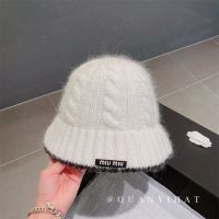 Show face little rabbit hair fisherman miu miuˉhat woman autumn and winter versatile warm big head basin hat white plain plush bucket hat