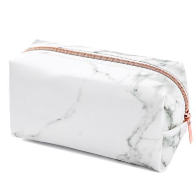 White Marble PU Stationery Pencil Case Pouch Makeup Bag with Zip for Girls Womans Teenagers