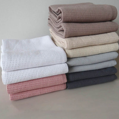 【Lucky】Tea Towel Hand Towel Cotton Face Care อุปกรณ์ห้องน้ำ Waffle Pattern Square Pattern Pure Color Multi Purpose 1Pcs