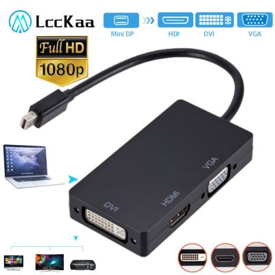 LccKaa 3 In 1 Thunderbolt Mini DP Ke HDMI VGA DVI Converter 4K 1080P Mini DP Kabel Adaptor untuk MacBook Pro Air Mini DisplayPort