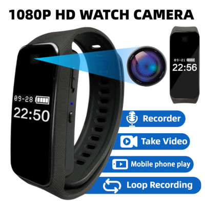 1080P Full HD Watch Camera เครื่องบันทึกเสียงถ่ายภาพกลางแจ้งกีฬาสายรัดข้อมือฟิตเนสกล้องจิ๋วสายนาฬิกาข้อมือการ์ดความจำ128G