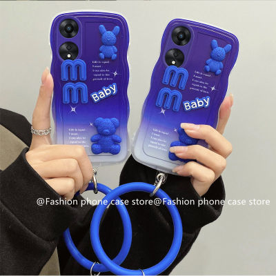 เคสโทรศัพท์ OPPOA78 5G เคส Phone Case Gradient Klein เคสลายคลื่นสีฟ้าตัวการ์ตูนน่ารัก3D เคสนิ่มกันกระแทกตุ๊กตาหมีพร้อม2023สร้อยข้อมือซิลิโคนที่ถอด