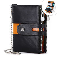 TOP☆Luxury Genuine Leather Wallet RFID Anti-theft Brush Wallet Buckle Double Zipper Fashion Coin Purse Multiple Card Slots Money Bag