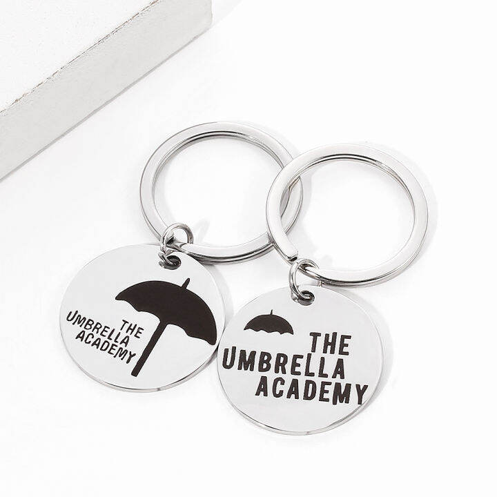 freeshipping-10pcslot-the-umbrella-academy-keychain-stainless-steel-umbrella-keyring-charms-cosplay-unique-jewelry-wholesale