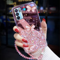 LIFEBELLE สำหรับ OPPO Reno 6 5G / Reno6 Pro 5G / Reno6 Z 5G + สายรัดข้อมือ,Luxury Rhinestone ผีเสื้อ Glitter Star โทรศัพท์นุ่ม TPU ซิลิโคนโทรศัพท์มือถือเคสฝาครอบสำหรับป้องกันหญิง