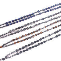 Hot Ntural อัญมณีลูกประคำ Tiger-Eye Lapis Lazuli Spectrolite ลูกปัดสร้อยคอยาว Hematite Cross จี้เครื่องประดับทางศาสนา